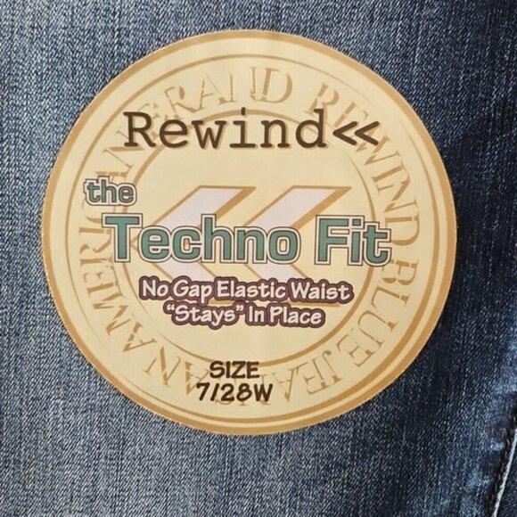 Rewind Jeans Women's Size 7/28W (28x27) Black Racing Stripe Dark Blue RP2243ZGEH - Picture 10 of 16